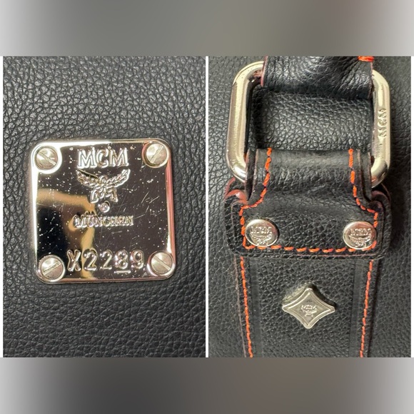 MCM Boston bag with Strap and COA Black leather red stitching - Picture 14 of 17